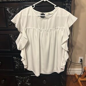 Glam White Blouse with Chic Ruffle Sleeves